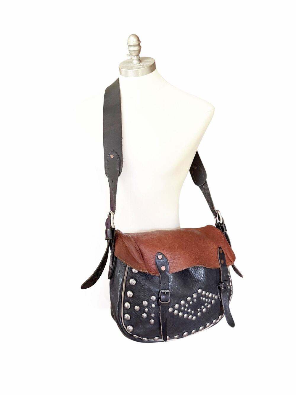 RRL Ralph Lauren Studded Leather Messenger Bag Crossbody Saddle Western Rare
